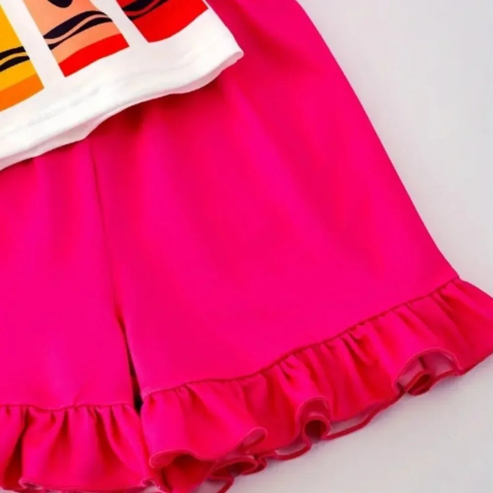Boutique Back to School Crayon Tunic Dress & Ruffle Shorts Girls Outfit Set
